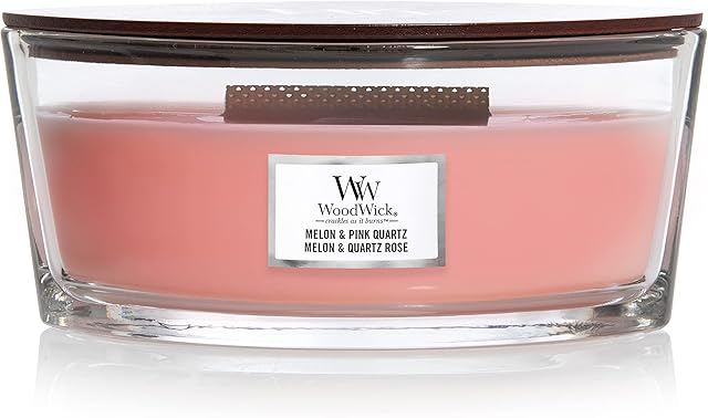 Woodwick Ellipse Scented Candle with Crackling Wick, Melon and Pink Quartz, Up to 50 Hours Burn Time (1681466E)