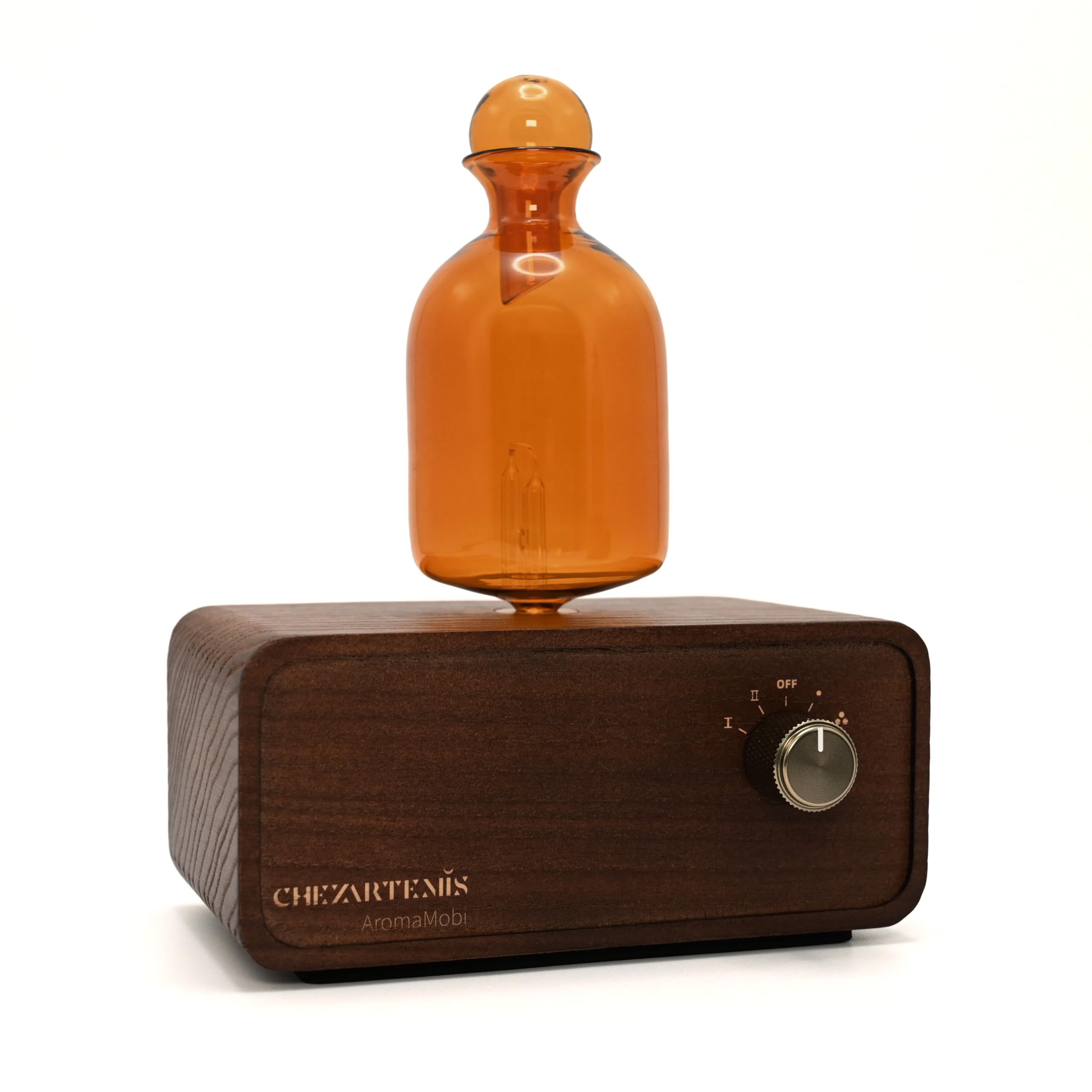 Ember Diffusore di Oli Essenziali Senza Acqua, Nebulizzatore in Vetro Ambrato con Base in Legno Marrone, Diffusore Ricaricabile con 4 Timer & Luce LED, Portatile per Camera Ufficio Casa Yoga