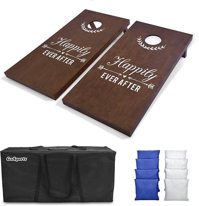 GoSports Wedding Cornhole Set | Regulation 4 ft x 2 ft Size Solid Stained Wood with Carrying Case (Choose Your Colors) - Match The Wedding Theme!