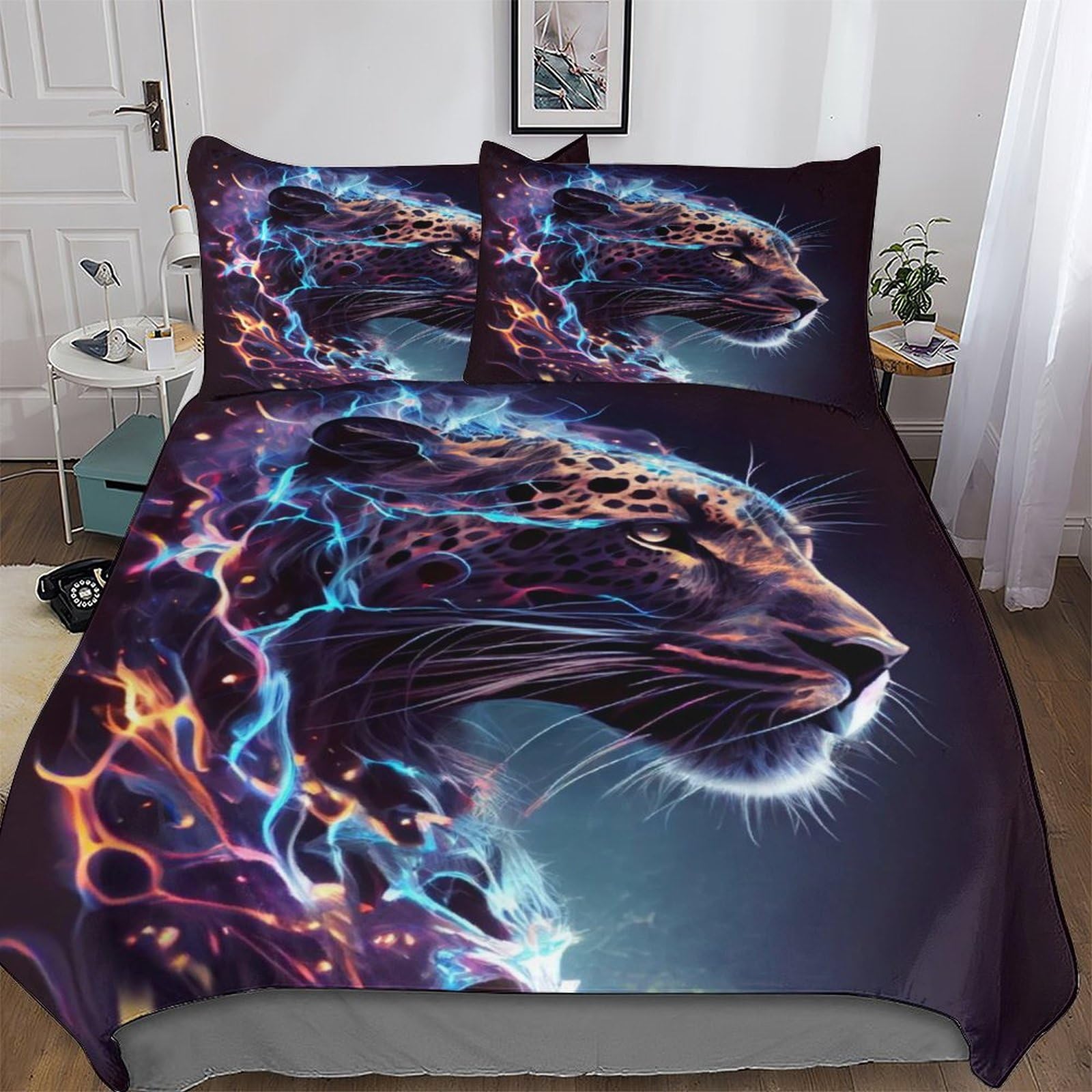 Housse de couette 220x240cm style léopard avec impression 3D haute définition pour grand lit.