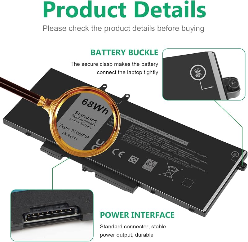 ASUNCELL 15.2V/68Wh Laptop Akkumulátor Dell Latitude 5401 5411 5501 5511 és Precision 3541 3551 Sorozathoz - 4 Cellás Li-ion Csereakku