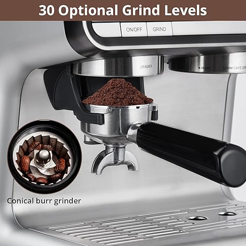 Miniatura 3 de Máquina de café expreso con molinillo, máquina de café expreso Barista Express, 20 barras de café Expresso con espumador de leche, varita de vapor,