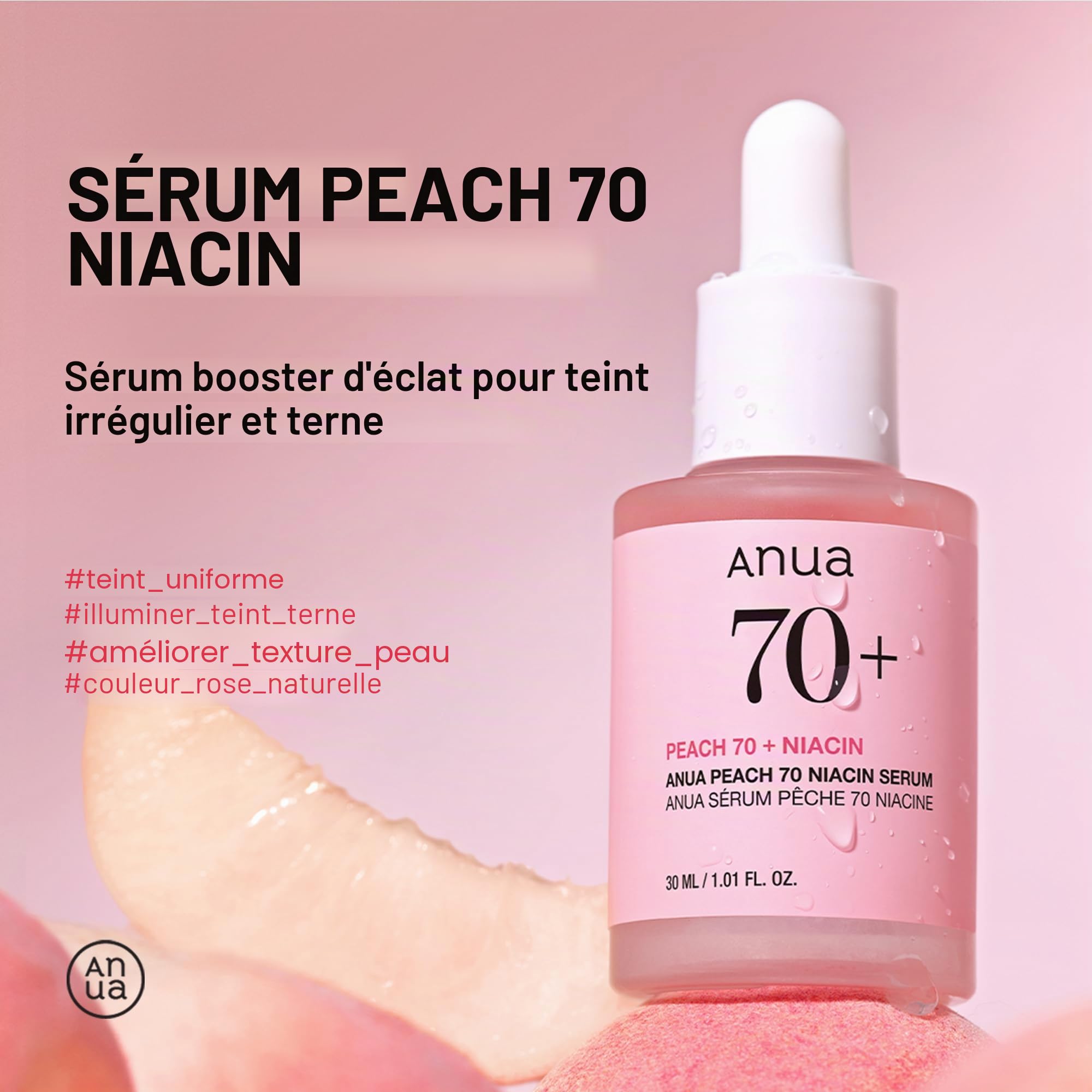 Anua Pink Serum Duo for Korean Glass Skin:10% Niacinamide + 4% Tranexamic Acid Serum & Peach 70 Niacinamide Serum for Dull Skin & Barrier, Fragrance-Free, Korean Skincare