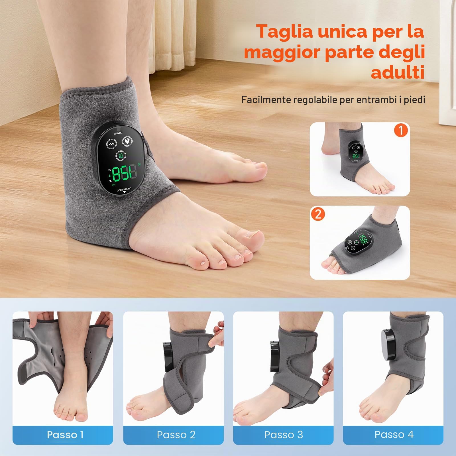 Cavigliera riscaldata, massaggiatore per piedi senza fili con 6 impostazioni di calore, 3 impostazioni di vibrazione, 3 opzioni di timer, cuscinetto riscaldante ricaricabile per polpaccio, supporto