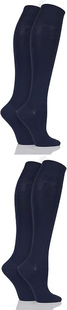 Elle Ladies Plain Bamboo Knee High Socks Pack of 4