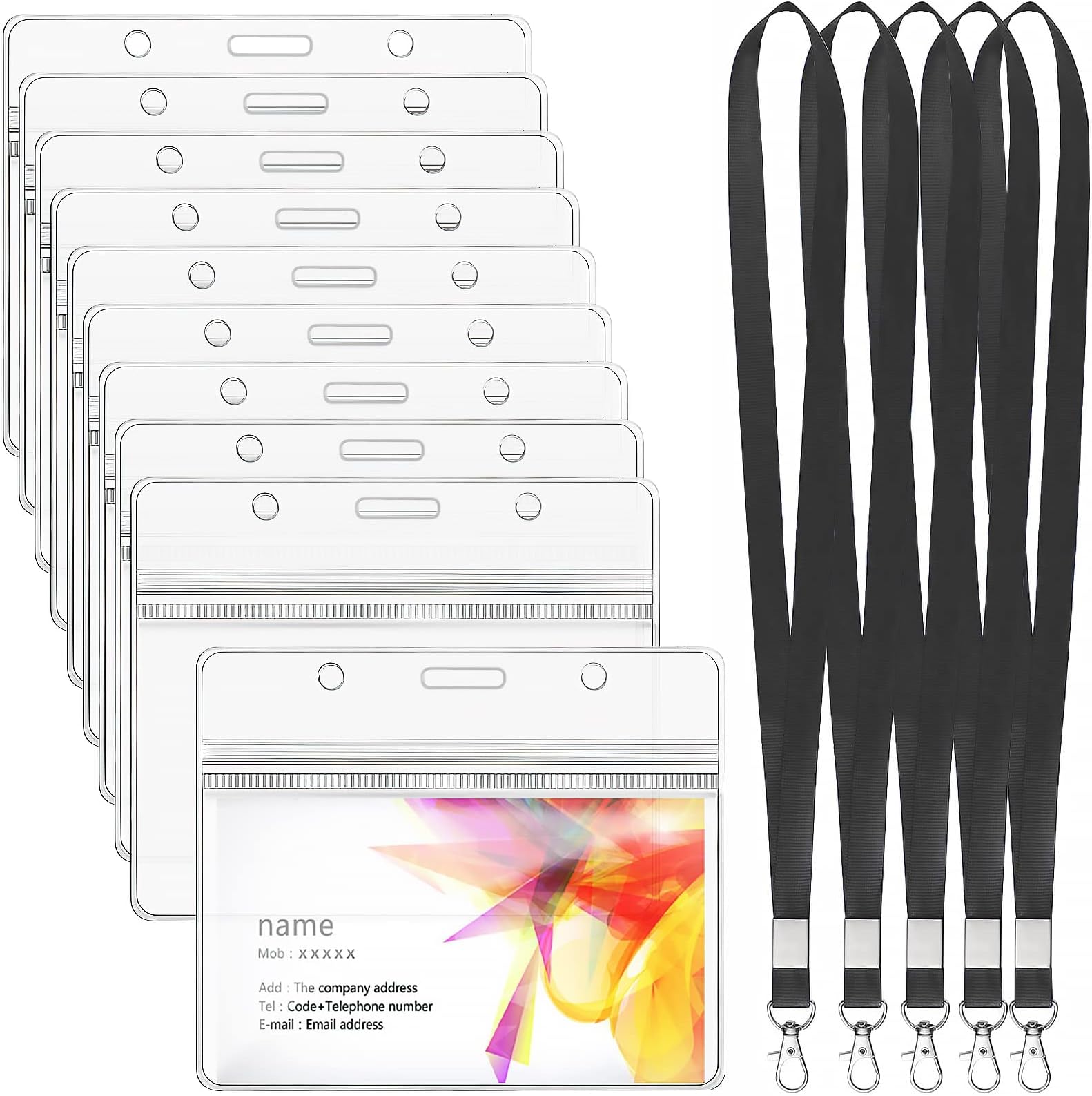 Lot De 4 Porte-badges Rétractables Noirs - Pour Badge D'identification Professionnel - Clip Et Sangle