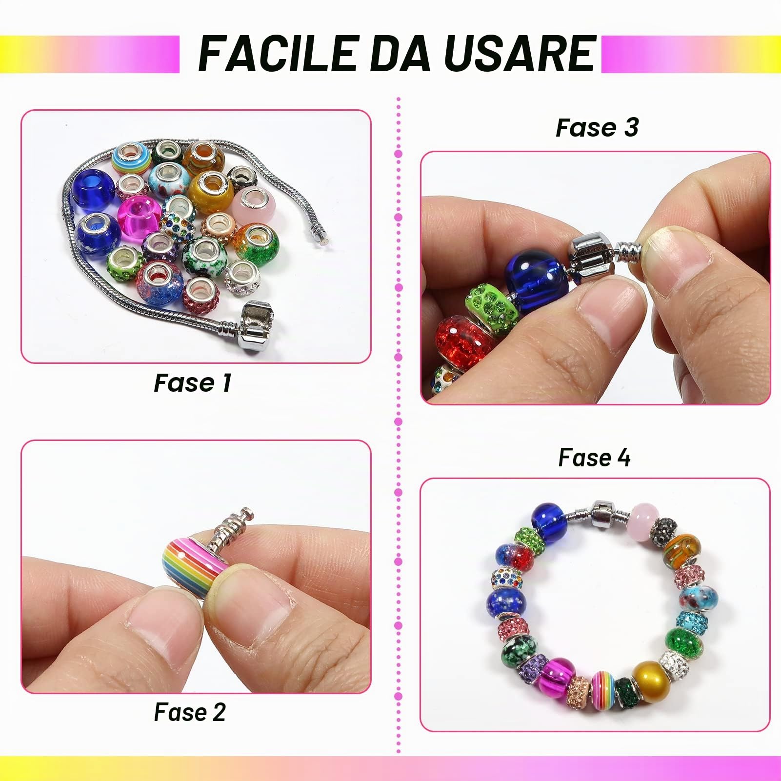 TOAOB 150 Pezzi Perline Europee 14mm Grandi Foro Kit Braccialetti Fai da Te Resina Distanziatore Perline Colorate Vetro Strass Bead per Collana Creazione di Gioielli