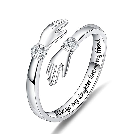 Yesteel Daughter Christmas Gifts from Mom - Daughter Ring Daughter Hand Love Hug Rings Daughter in Law Gifts Jewelry Birthday Mothers Day Gifts for Daughter Teen Girls from Mom Dad