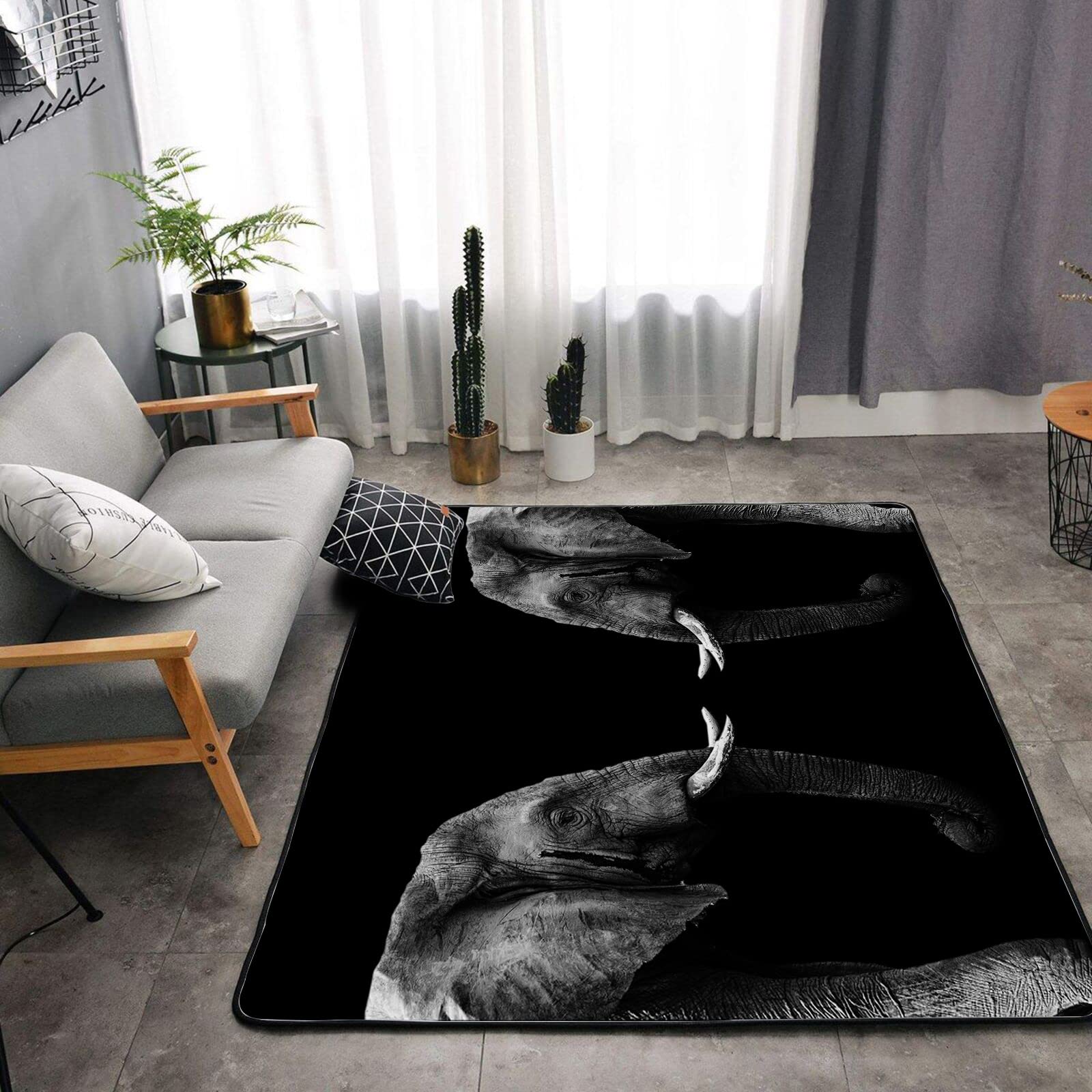 Washable Area Sponge Rug Mat for Kids Girls Bedroom Living Room African Elephant, Wild Animal Black Background Elephant Non-Slip Carpet Super Soft Extra Thick Bathroom Home Indoor Small Floor Rugs
