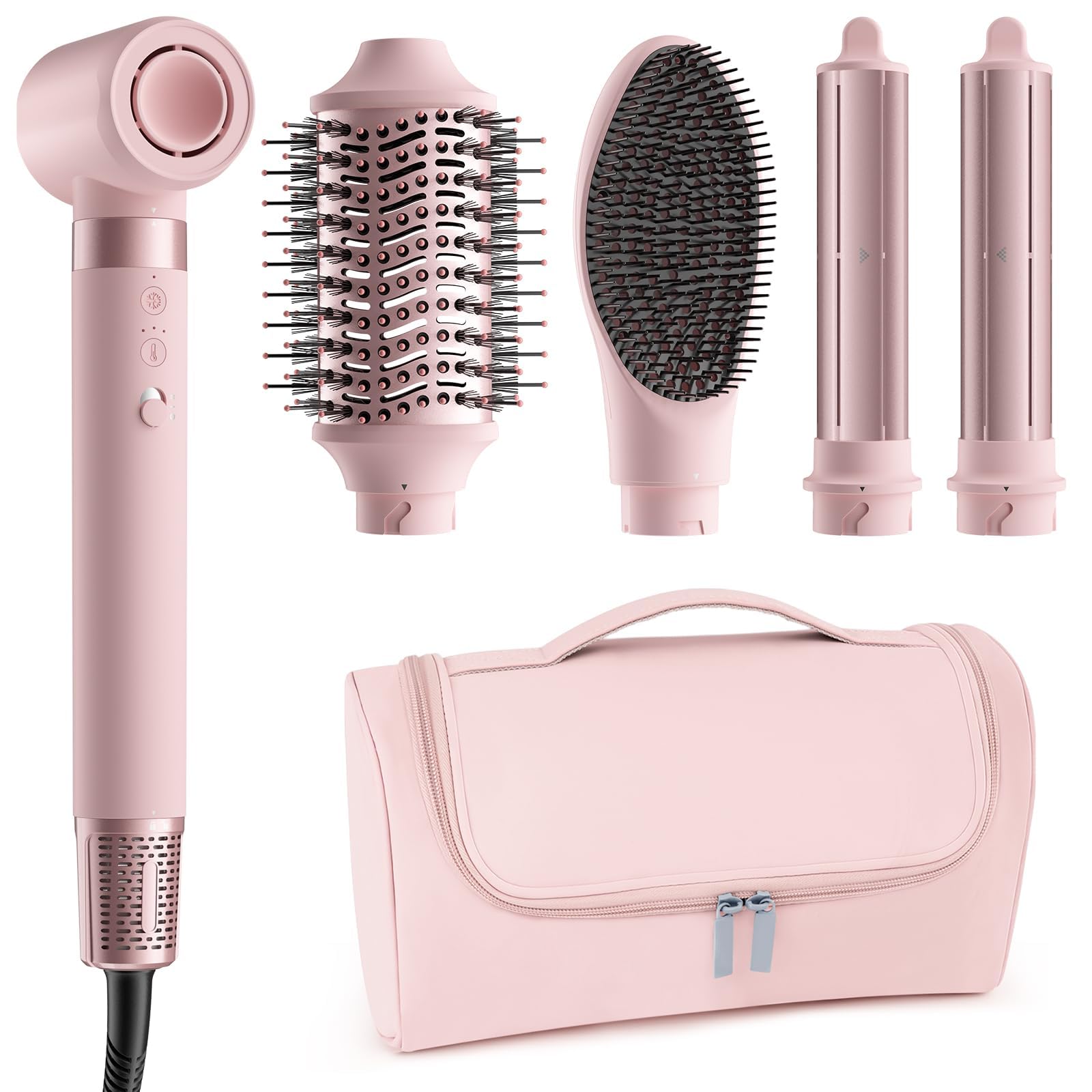 MESCOMB 5 in 1 Air Styler & Spazzola Asciugacapelli, 110000 RPM Multifunzione Asciugatura Rapida, Nessun Danno Termico con Ricci, Liscio Volume con Scatola Portaoggetti Adatto per Fare Regali