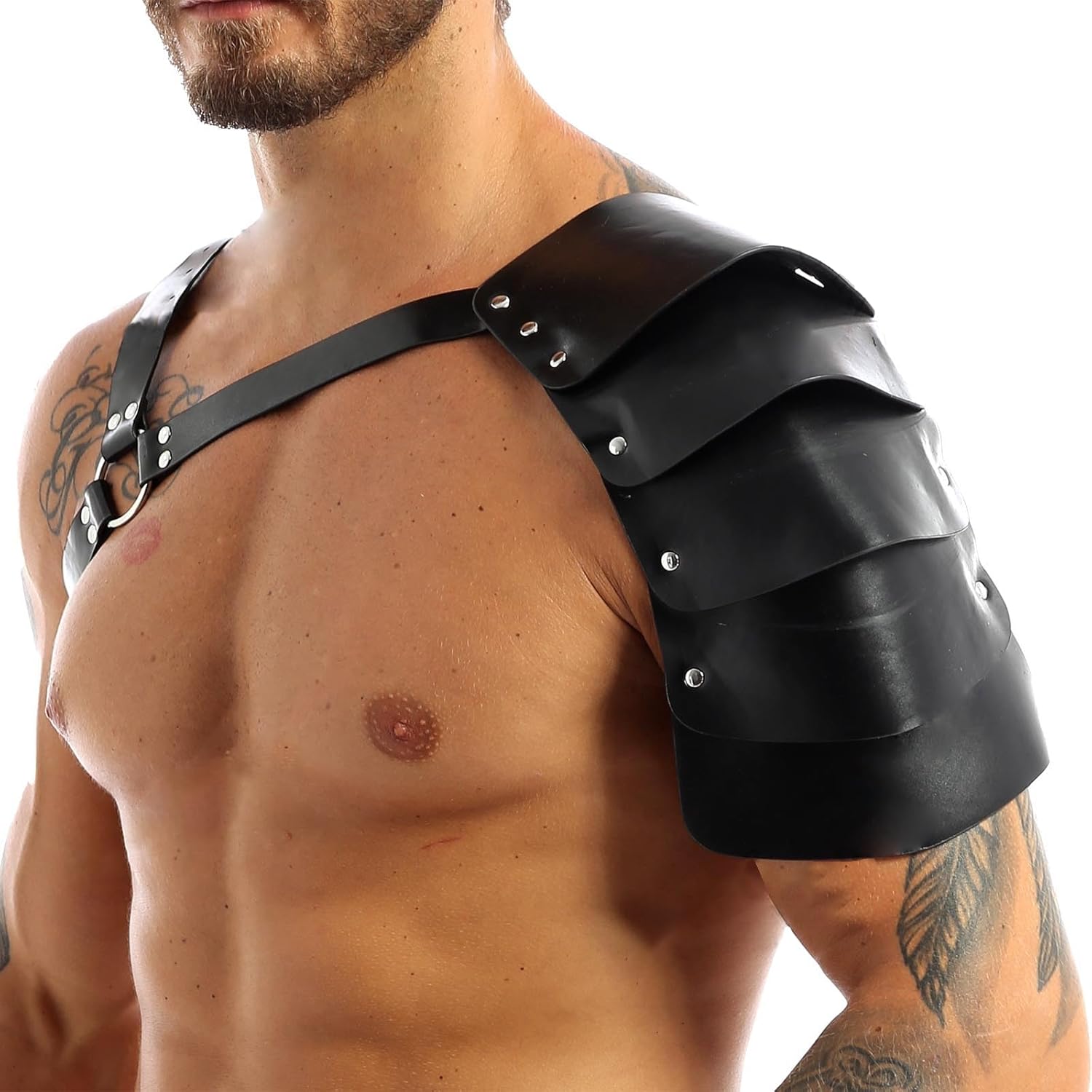 Men's Medieval Shoulder Armor Black Viking Leather Warrior Adjustable Chest Harness Belt Vintage Armor Halloween Cosplay Knight Body Chest Harness - Image 4