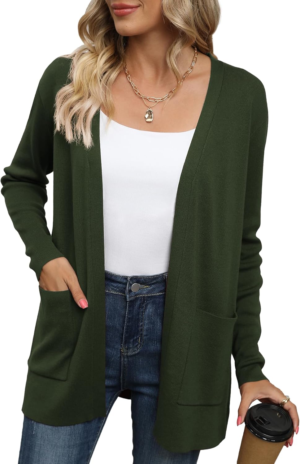 LILBETTER Womens Casual Lightweight Long Sleeve Open Front Cardigan Sweaters with Pockets