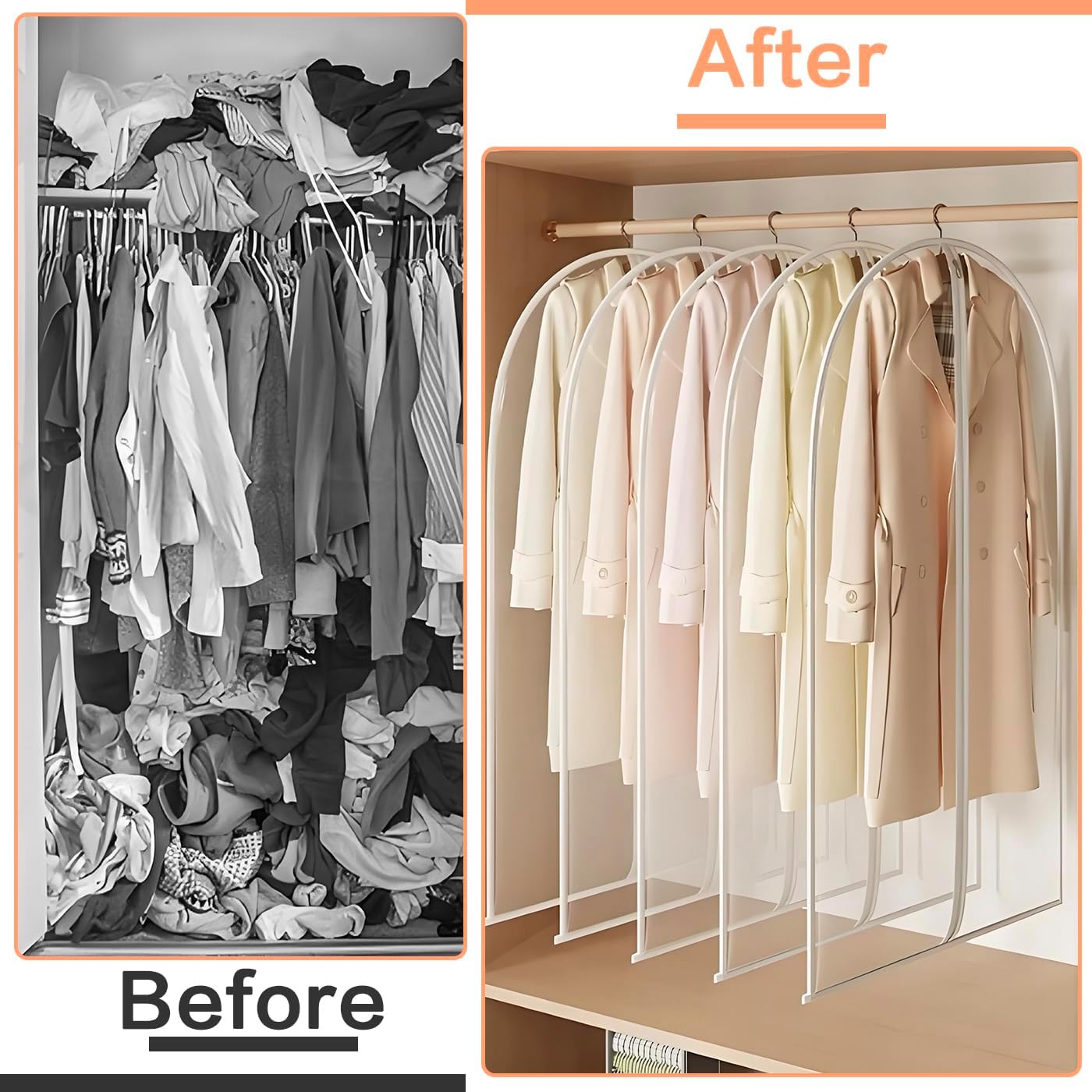 Clear Garment Bags Clothes Covers (set of 12) Clothes Storage Bag Clothes Storage Bag Hanging Travel Garment Bags with Zipper Gown Wedding Dress Garment Bag for Long Dresses