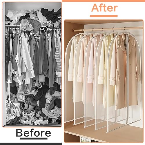 Vista 22 de Bolsas de ropa para colgar ropa, bolsa de traje transpirable (juego de 12) fundas con cremallera, bolsas de ropa de PEVA, bolsas impermeables