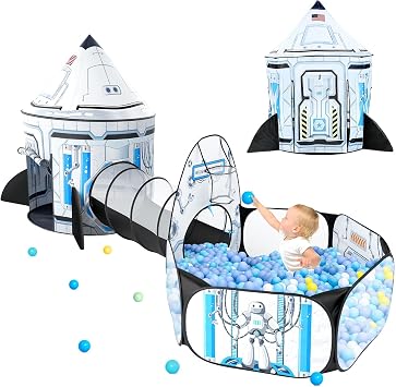 Wilwolfer Wilwolfer Aire de Jeux Spatiale 3-en-1 avec Tente Fusée et Tunnel