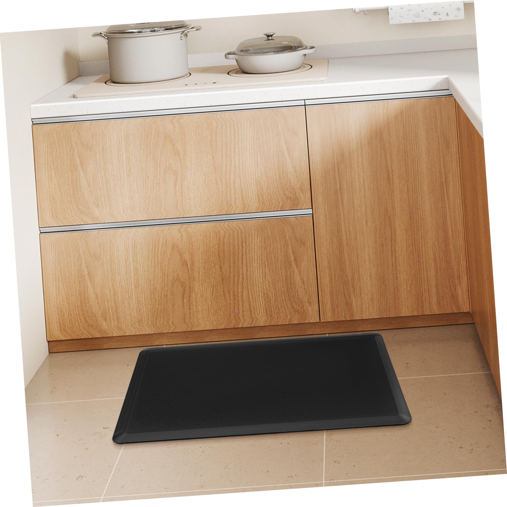 Tappetino Antistatico Anti-fatica per Cucina e Ufficio in Pvc e Schiuma Nero, Tappeto da Pavimento Antiscivolo, Facile da Pulire, per Pause e Uffici