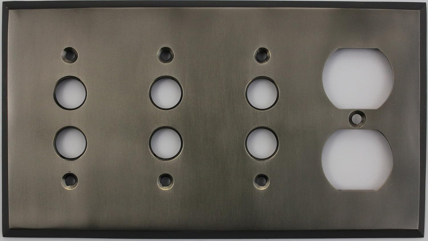 Antique Pewter 4 Gang Combination Wall Plate - 3 Push Button Light Switch Opening 1 Duplex Outlet Opening