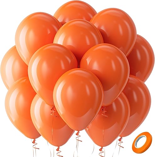 Bezente - Globos de 12 pulgadas de látex redondos para cumpleaños, despedidas de soltera y fiestas de Halloween, aptos para helio, naranja, 100