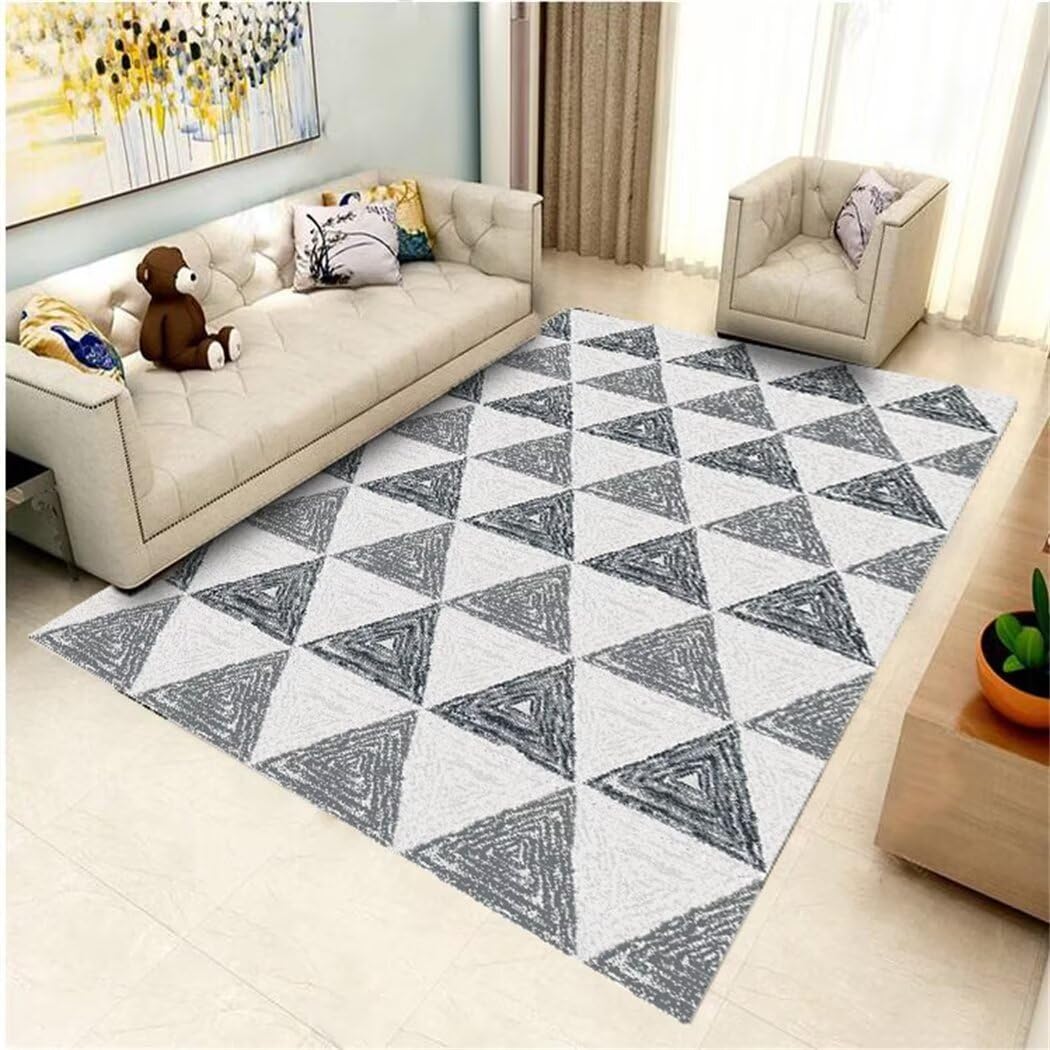 Tapis salon gris 60x110cm au motif sticker géométrique moderne