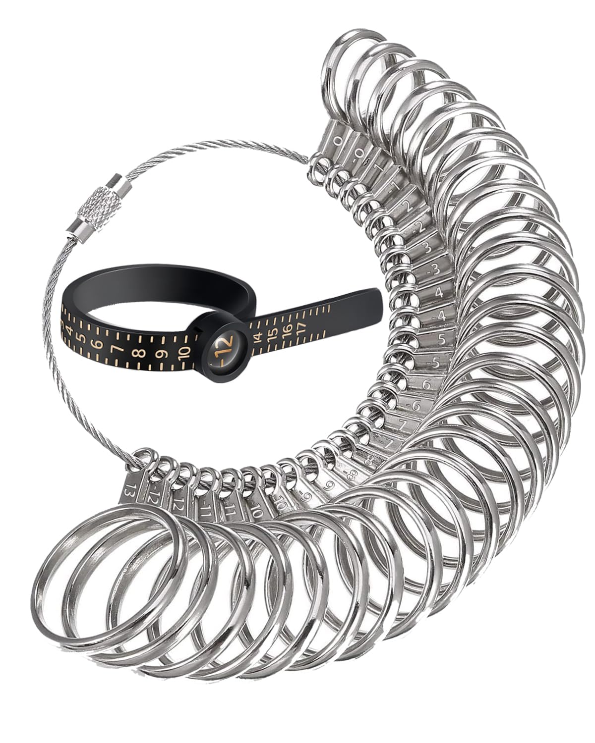 Meowoo Metal Ring Sizer Measuring Tool with Magnifier, Metal Ring Guage for Ring Measurer and Ring Sizer Clear and Intuitive Reading. Plastic Ring Sizer with Lens, 1-17