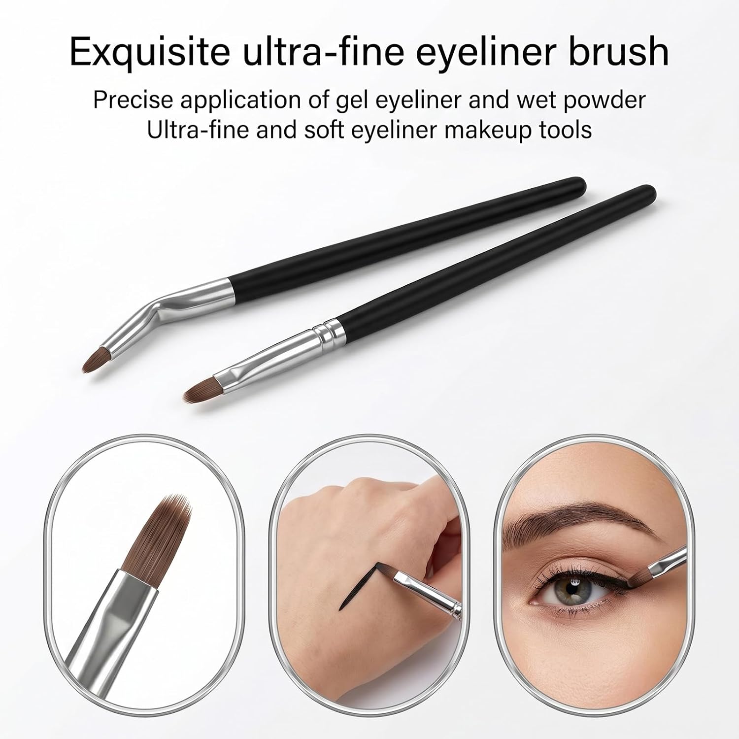 6 Pcs Angled Eyeliner Brush Thin Eyeliner Brush, Gel Eye Liner Brushes Ultra Fine Soft Sable Eye Liner Makeup Tools for Women to Accurately Apply Gel and Wet Powder