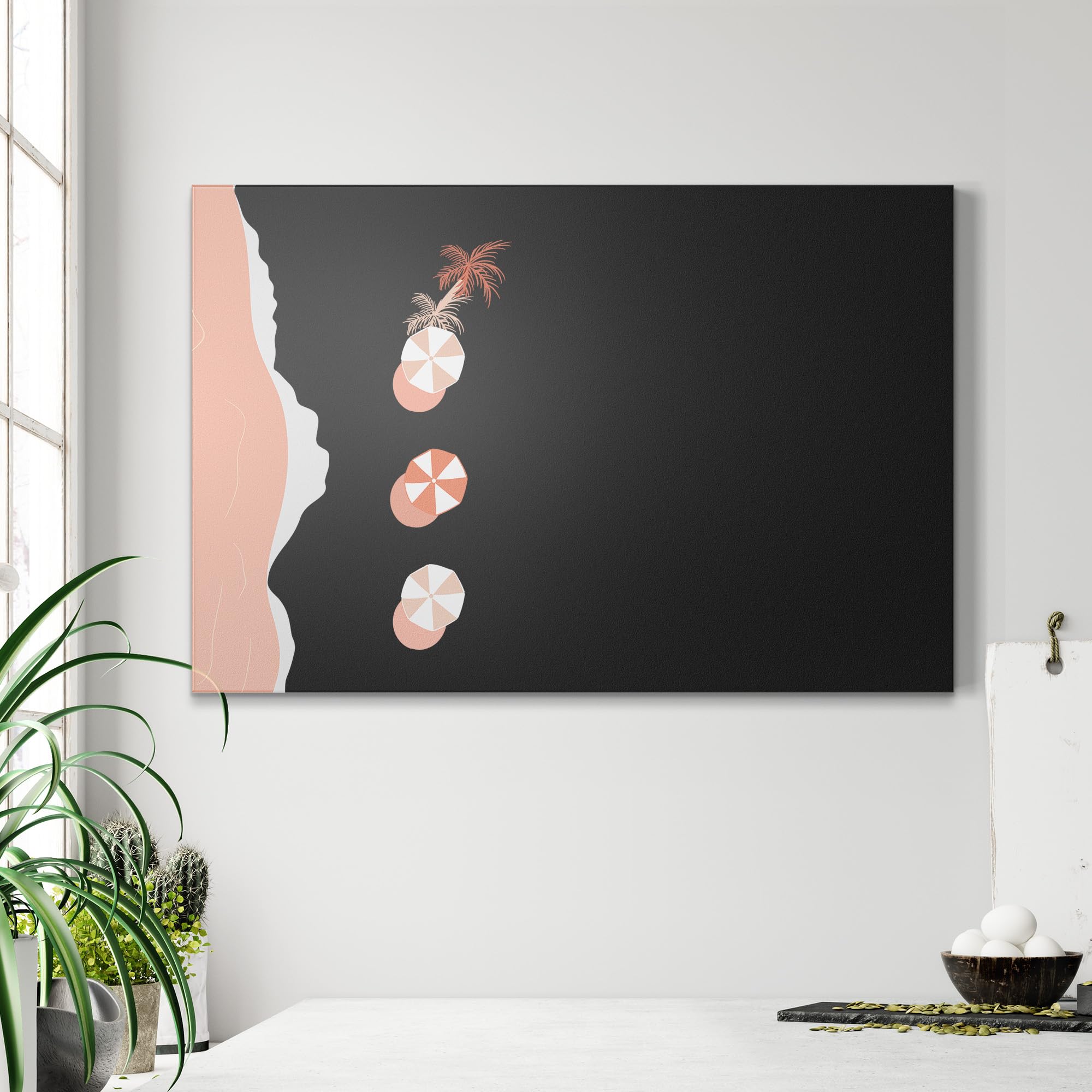 DEQORI Magnetische Kreidetafel mit UV-Druck | Motiv Küstenruhe in Rosa | Design rechteckig 90x60 cm | Kreide Metalltafel beschreibbar – Wanddeko für Küche, Flur, Kinderzimmer & Büro