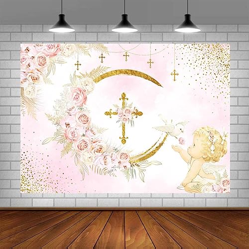 Miniatura 2 de Telón de fondo Mi Bautizo de 7 x 5 pies para niña, decoración de fiesta de bautizo, decoración de fiesta de bautizo, pancarta de primera comunión