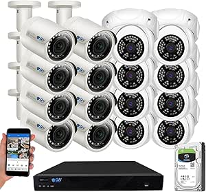GW Security 16 Channel 12MP 4K NVR with 16 x 5MP AI PoE Microphone Weatherproof Security Camera System for Home and Business, Smart Human Detection, 24/7 Day & Night Recording with 4TB Hard Drive