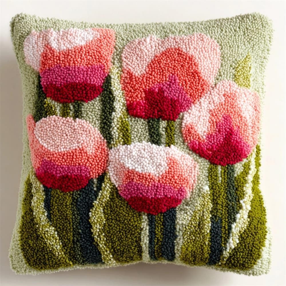 FWRTYCB DIY Latch Pillow Case Kits Tulips Crochet Cushion Cover
