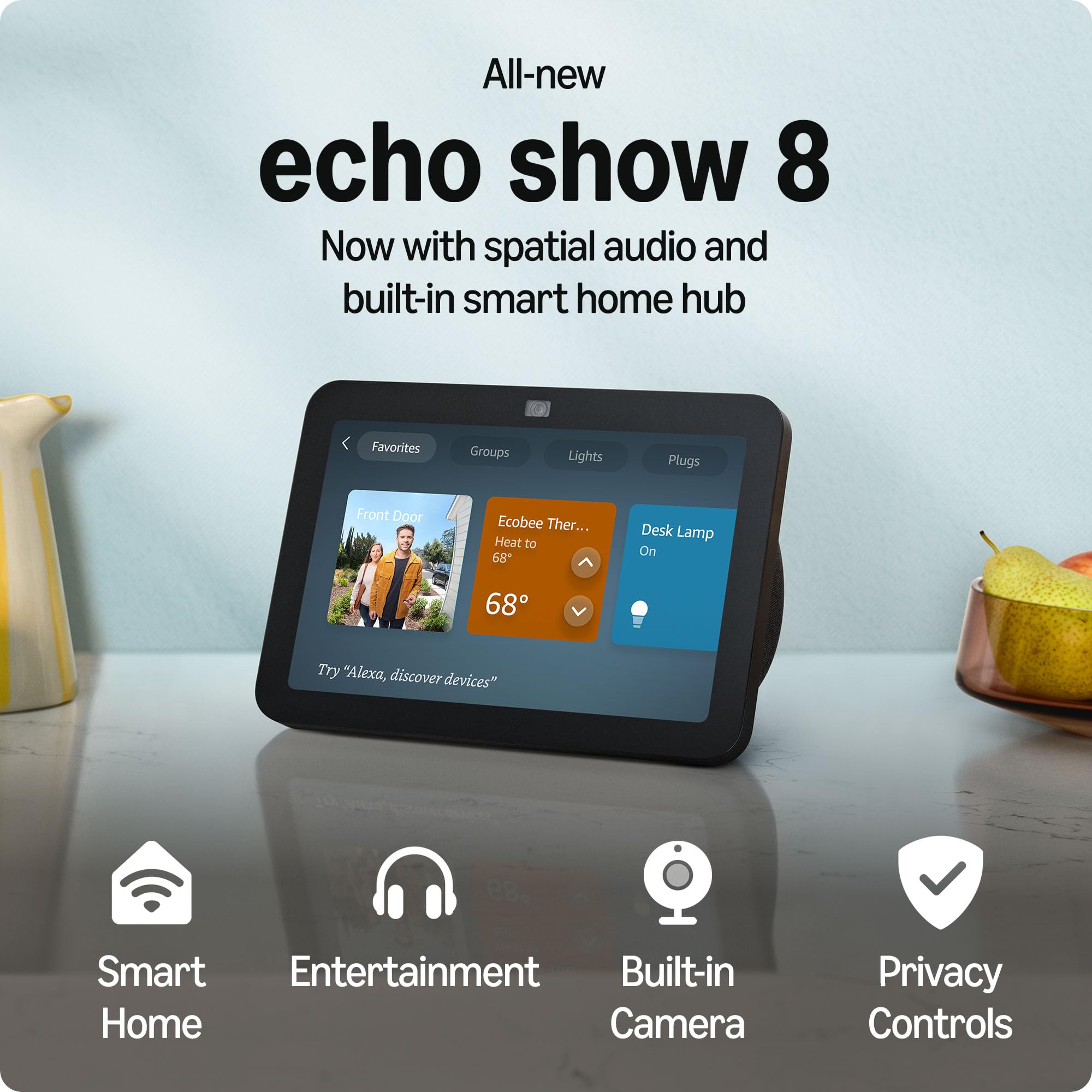Echo Show 8 with Amazon Basics Smart Color Bulb