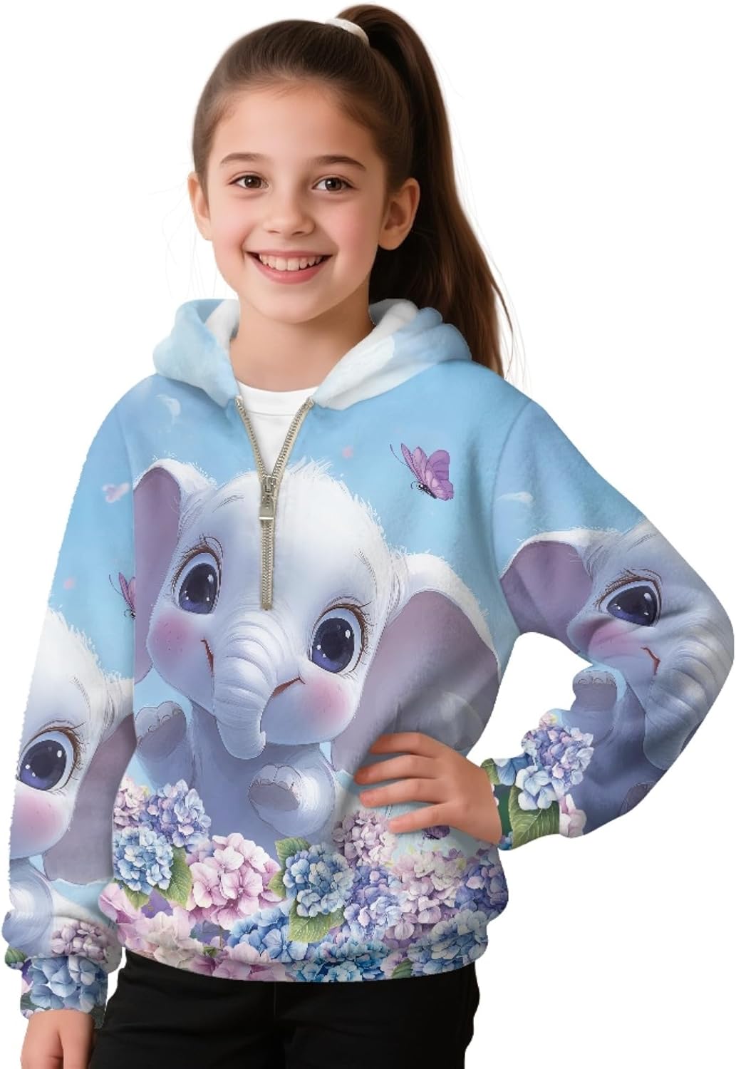 AmzPrint Girls Graphic Half Zip Fleece Hoodie Long Sleeve Pullover Warm Athletic Hoodies For Kids Big Girls