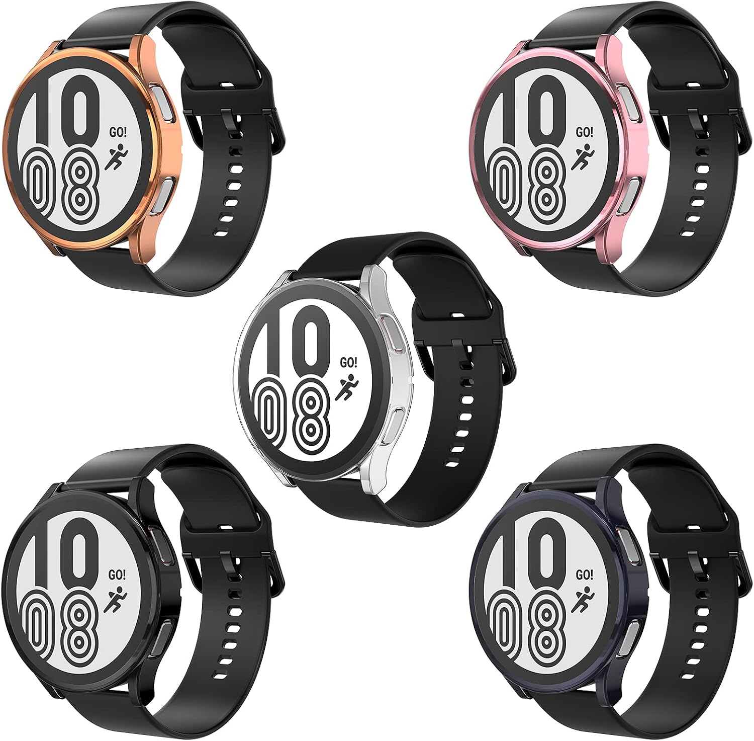 Simpeak 5Pack Screen Protector Compatible with Samsung Galaxy Watch 4 40mm, Soft Full Screen Protector Bumper Case Replacement for Galaxy Watch4 40mm, Men Women Pink/Rose Gold/Black/Clear/Dark Grey