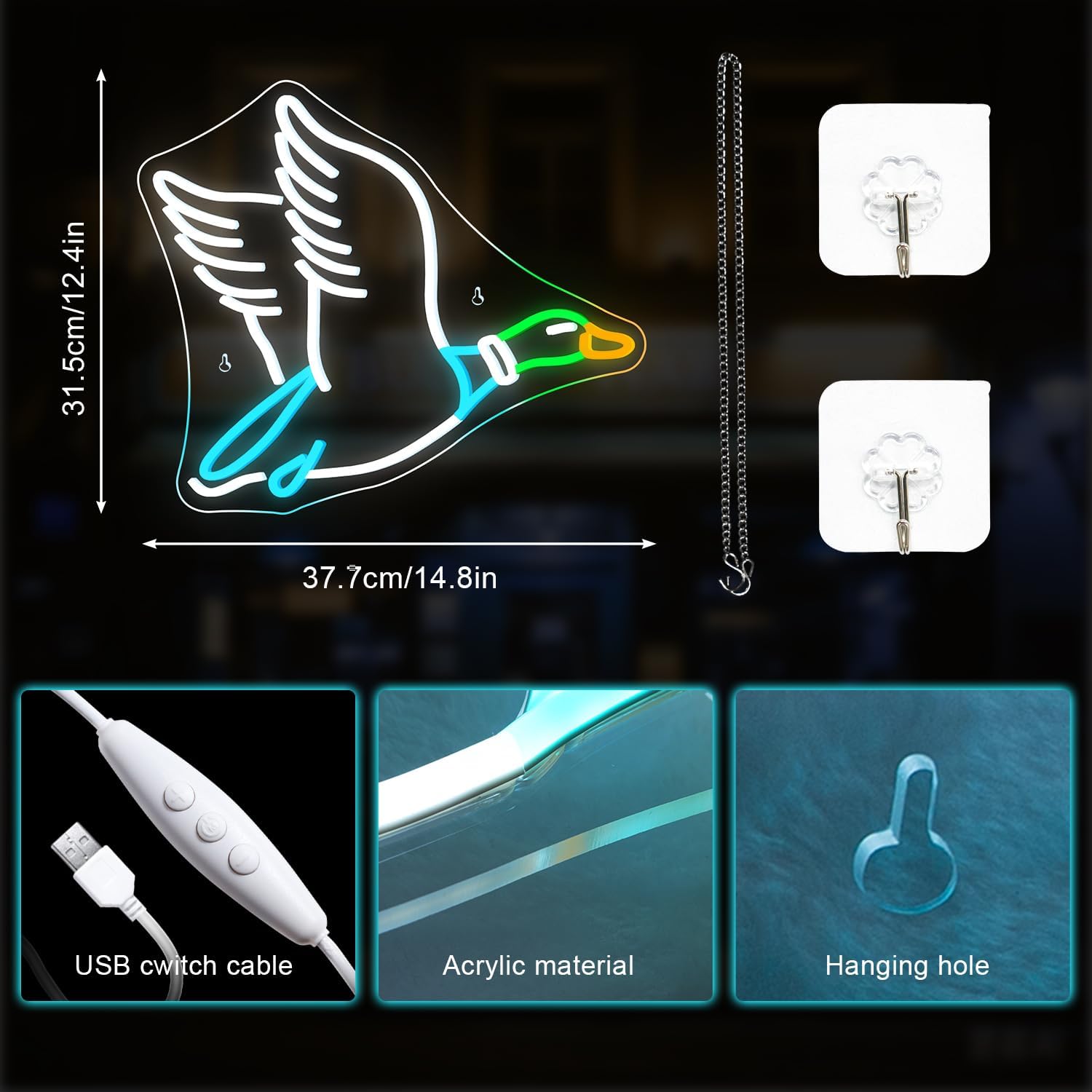 Lucunstar Goose Neon Sign Animal Neon Signs for Wall Decor White LED Light for Party Decorations USB Connectivity Adjustable Brightness Light Sign for Home Wall Bedroom Decor Goose Birthday Decor - Image 5