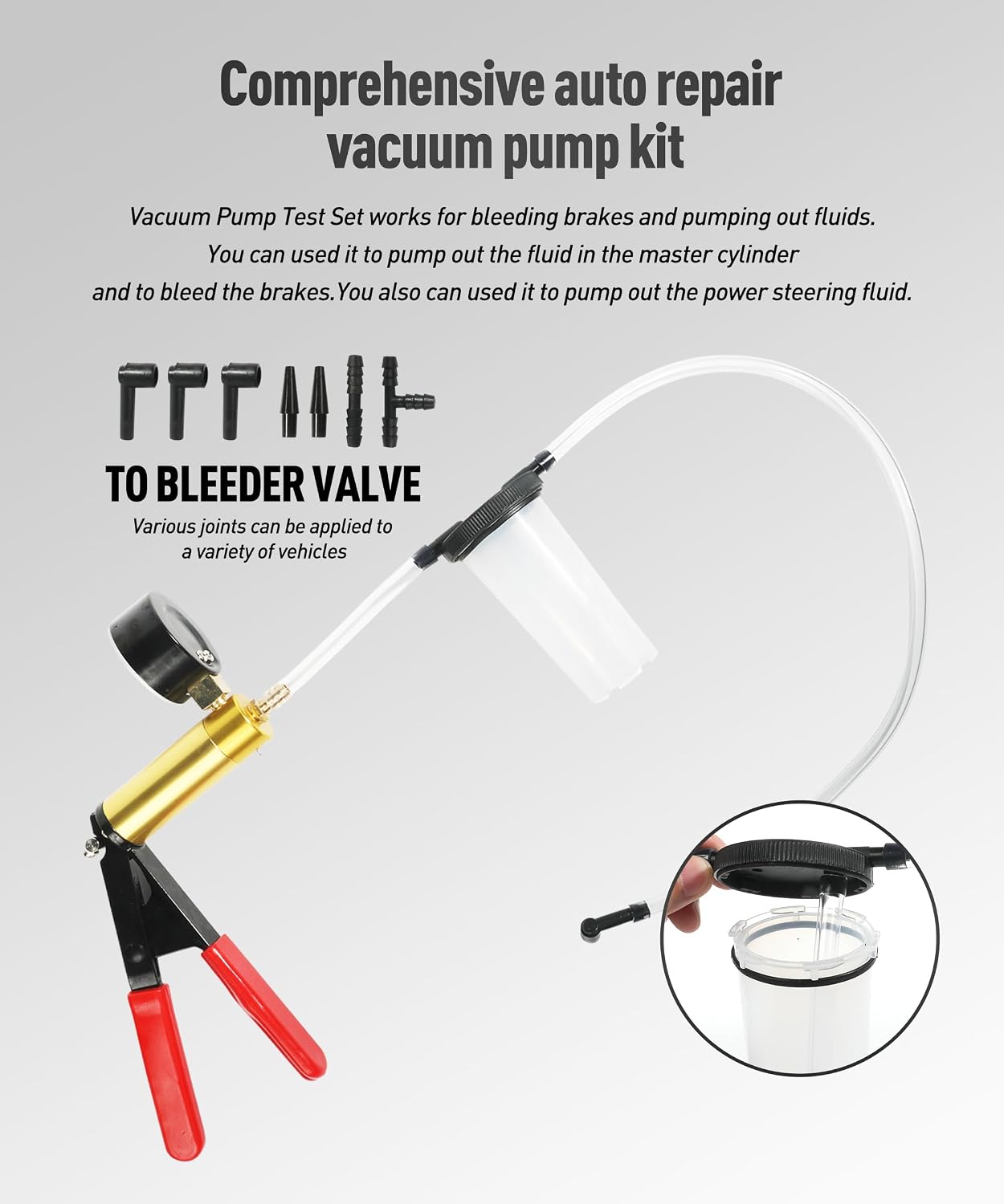 Brake Bleeder Kit,Car Accessories Universal Brake Fluid Bleeder Kit with Adapters,Handheld Vacuum Pump,Automotive Tools,Suitable for Most Bicycles,Motorcycles,Trucks,Pickup Trucks