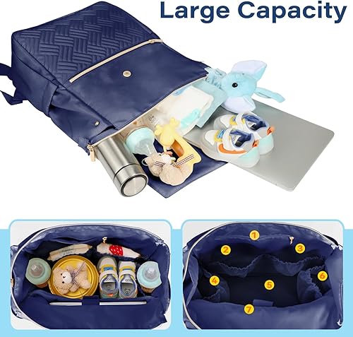 Miniatura 5 de LANDICI Mochila para pañales, bolsa de pañales para bebé con cambiador, hebillas para cochecito, mochila de pañales de viaje impermeable para mujer,