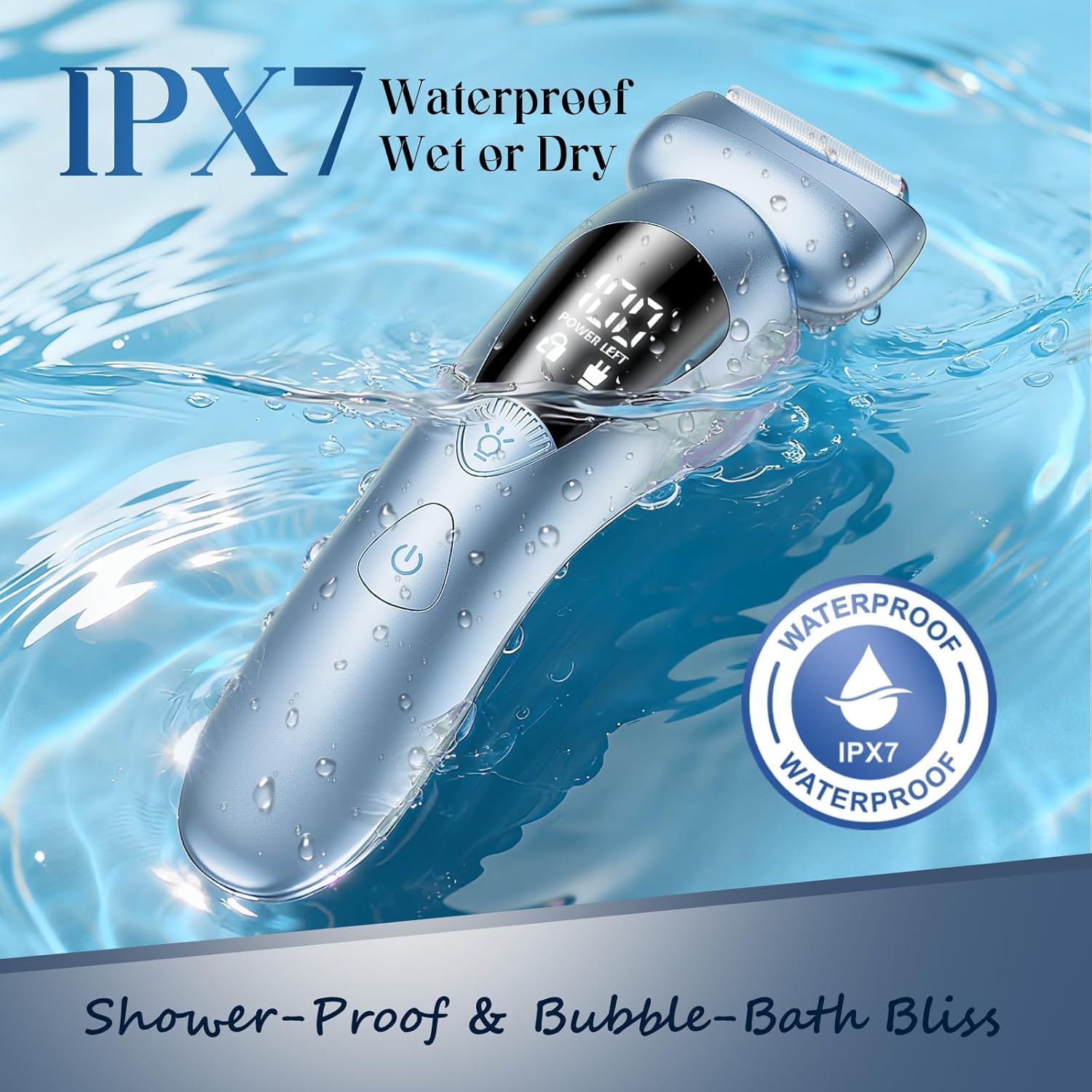 rategist Cordless Electric Razors for Women: Rechargeable Painless Bikini Trimmer for Body Hair - IPX7 Waterproof Shaver with LED Display for Face/Underarm/Leg Deep Blue - Image 6