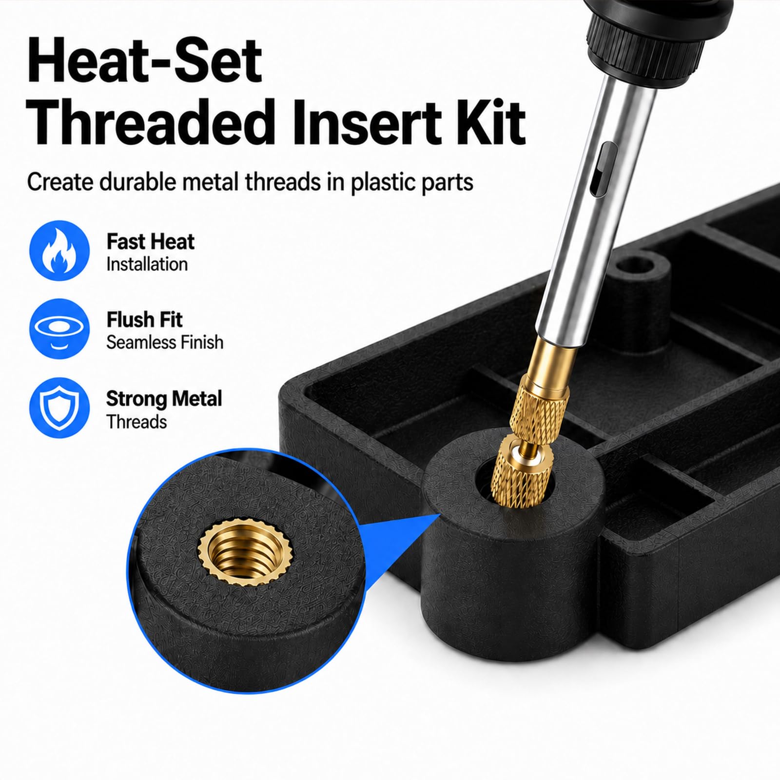 Gewindeeinsätze Lötspitzen Set – 6PCS Lötspitzen & 130PCS Gewindeeinsätze M2/M3/M4/M5/M6/M8 & 2 Adapter inkl.Temperatur Einstellbar Lötkolben 3D Druck Zubehör