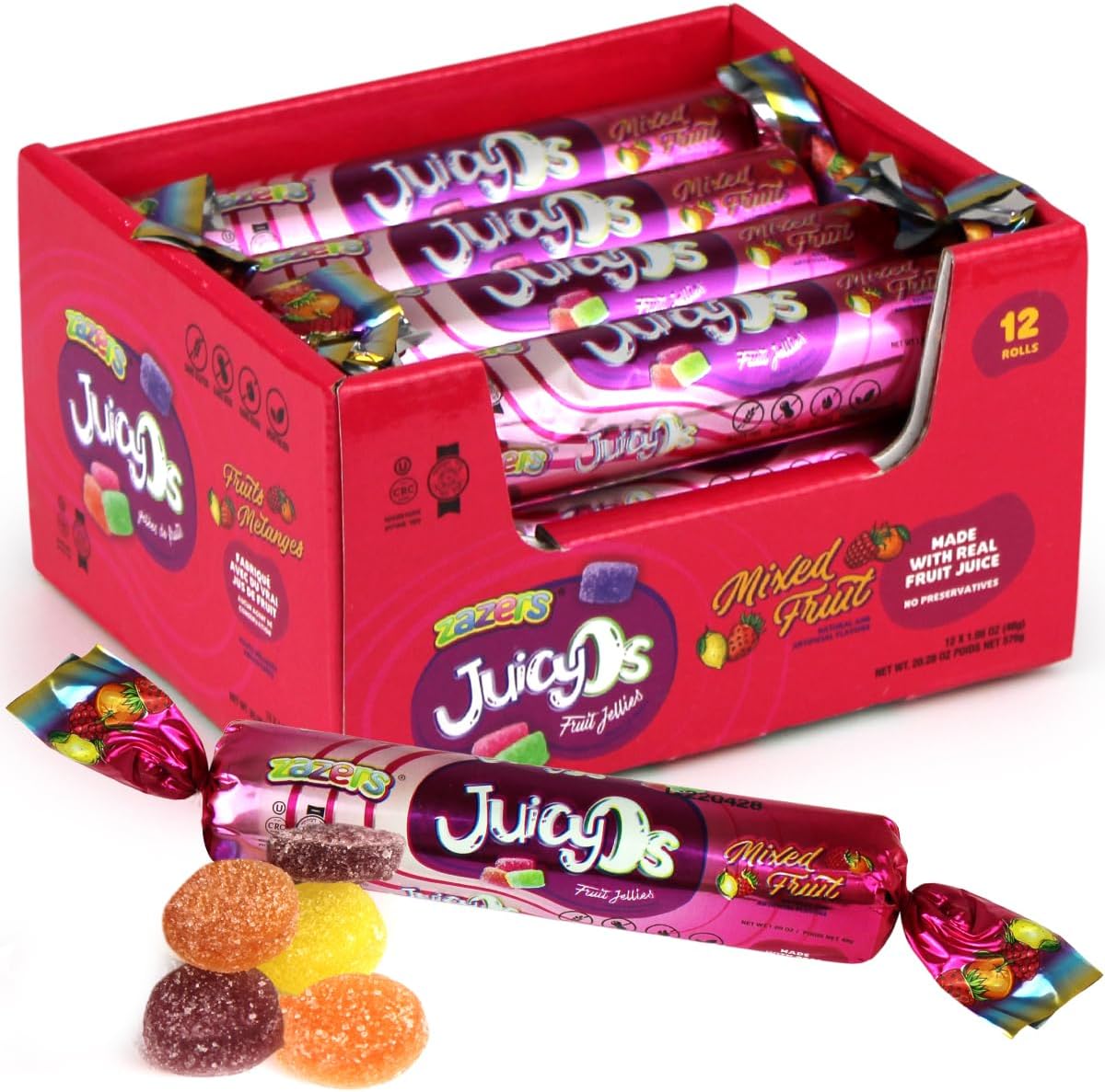Amazon.com : Juicy OS Fruit Jelly Candy (12 Rolls), Assorted Fruit ...
