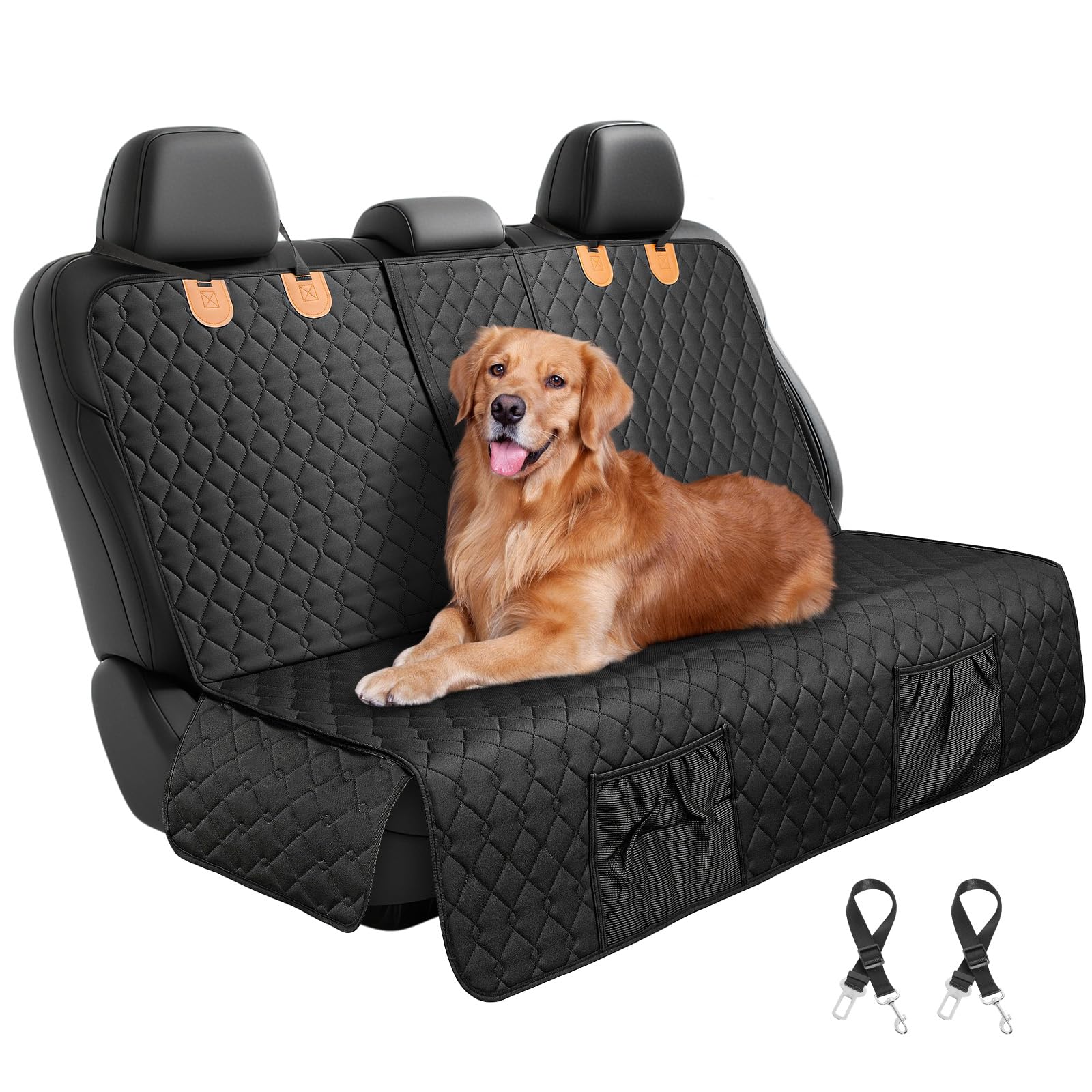 Funda para Asiento de Coche para Perros 2025, Protector Impermeable Antideslizante con 2 Cinturones de Seguridad, Funda Antideslizante Trasera Ampliada para SUV, Camiones, Coches, Negro