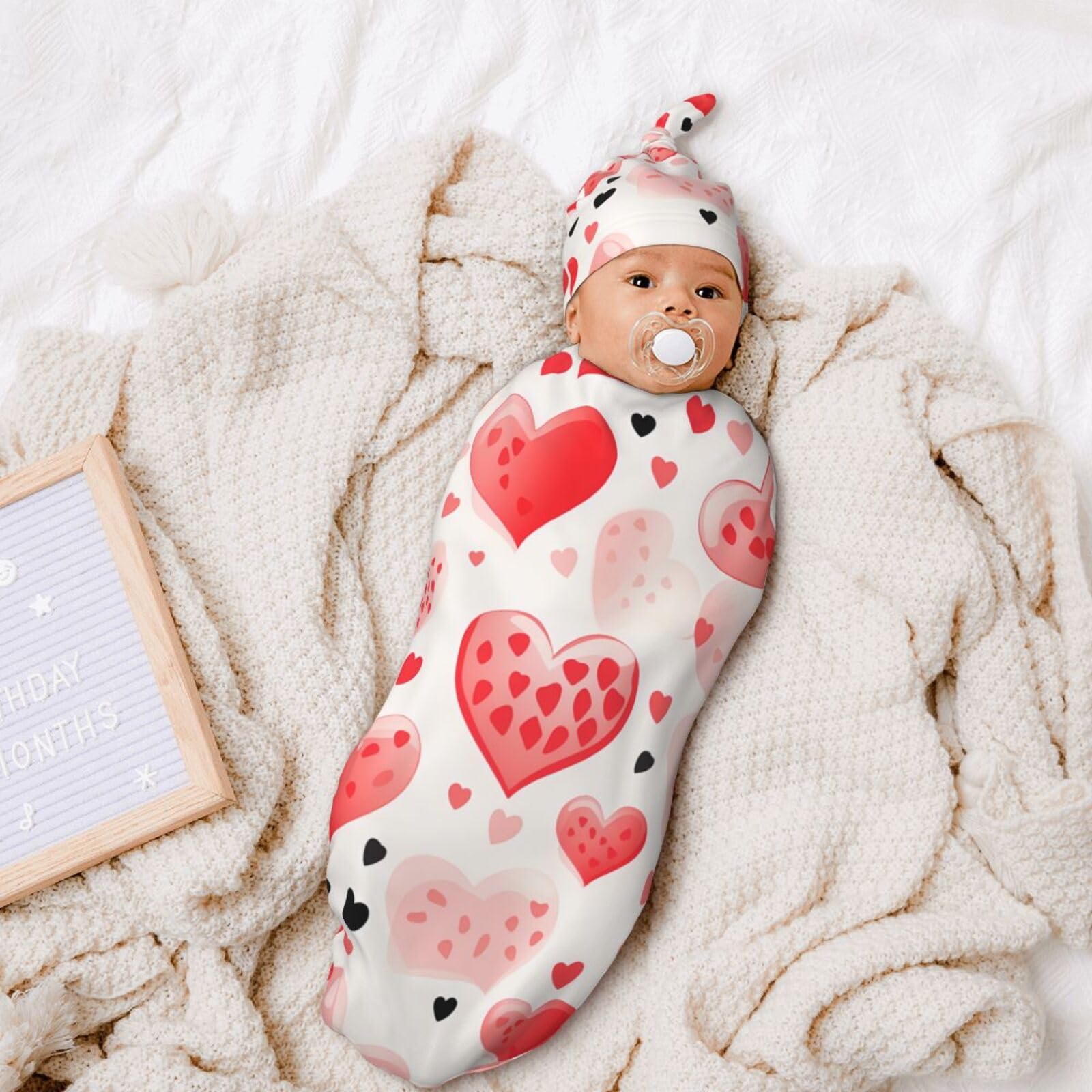 3d Cuore Swaddle Coperta E Cappello Set Per Neonati Avvolgere Accogliente Per Neonati Bambino Comfort 29x53 cm