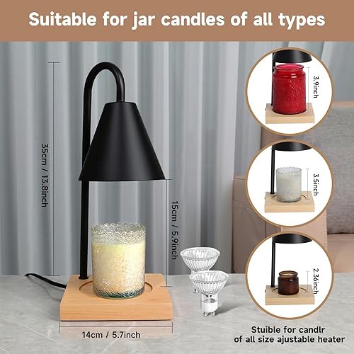 Vista 5 de Candle Warmer Lamp, Dimmable Candle Warmer Lamp with Timer for Jar Candles 2H/4H/8H Nightstand Lamp for Bedroom (2 Wax Warmer Bulbs)