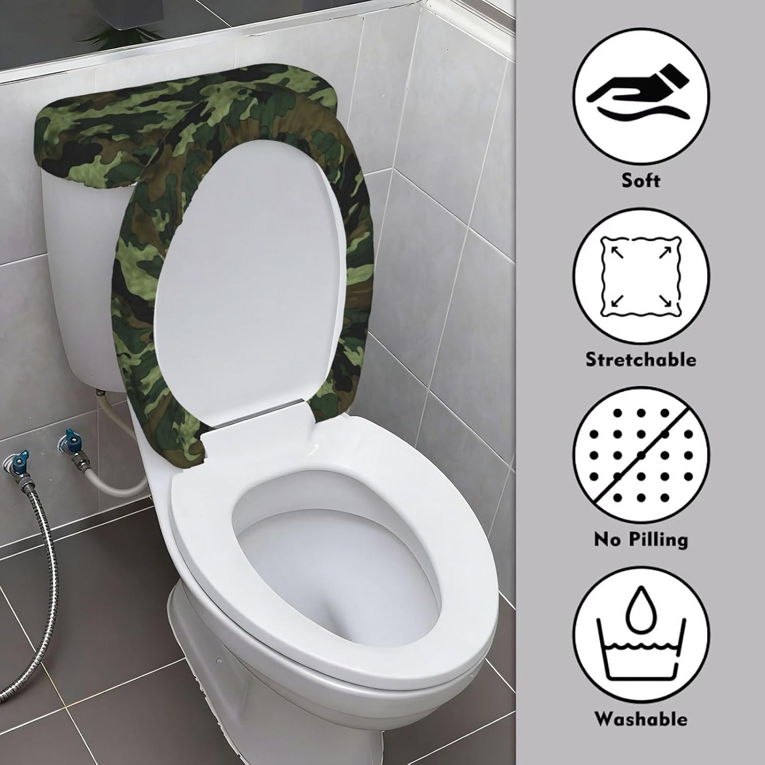 Green Military Camo Toilet Tank Cover And Toilet Lid Cover Set Stretch Bathroom Toilet Lid Seat Cover