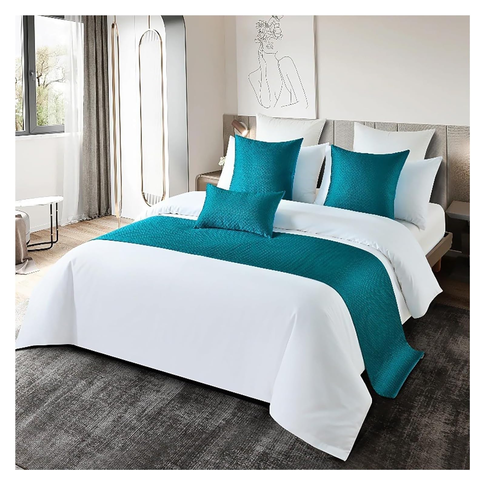 JFGCTYHXY Bed linen throws, Solid Color Bed Runners For King Size Carved Pattern Bedspread Scarf(A Green,50 * 180cm for 120cm Bed)