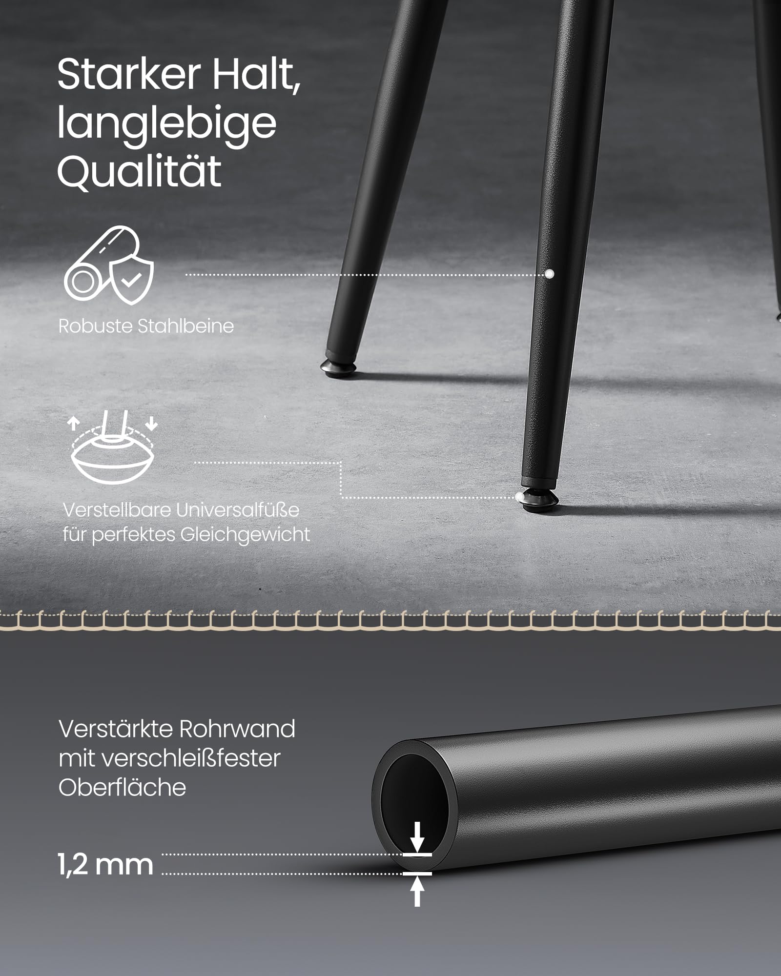 VASAGLE EKHO Kollektion - Esszimmerstühle, 2er Set, Küchenstühle, Kunstleder, Mid-Century-Modern-Stil, 48,2 cm hoch, einfacher Aufbau, Schlafzimmer, tintenschwarz LDC170B02