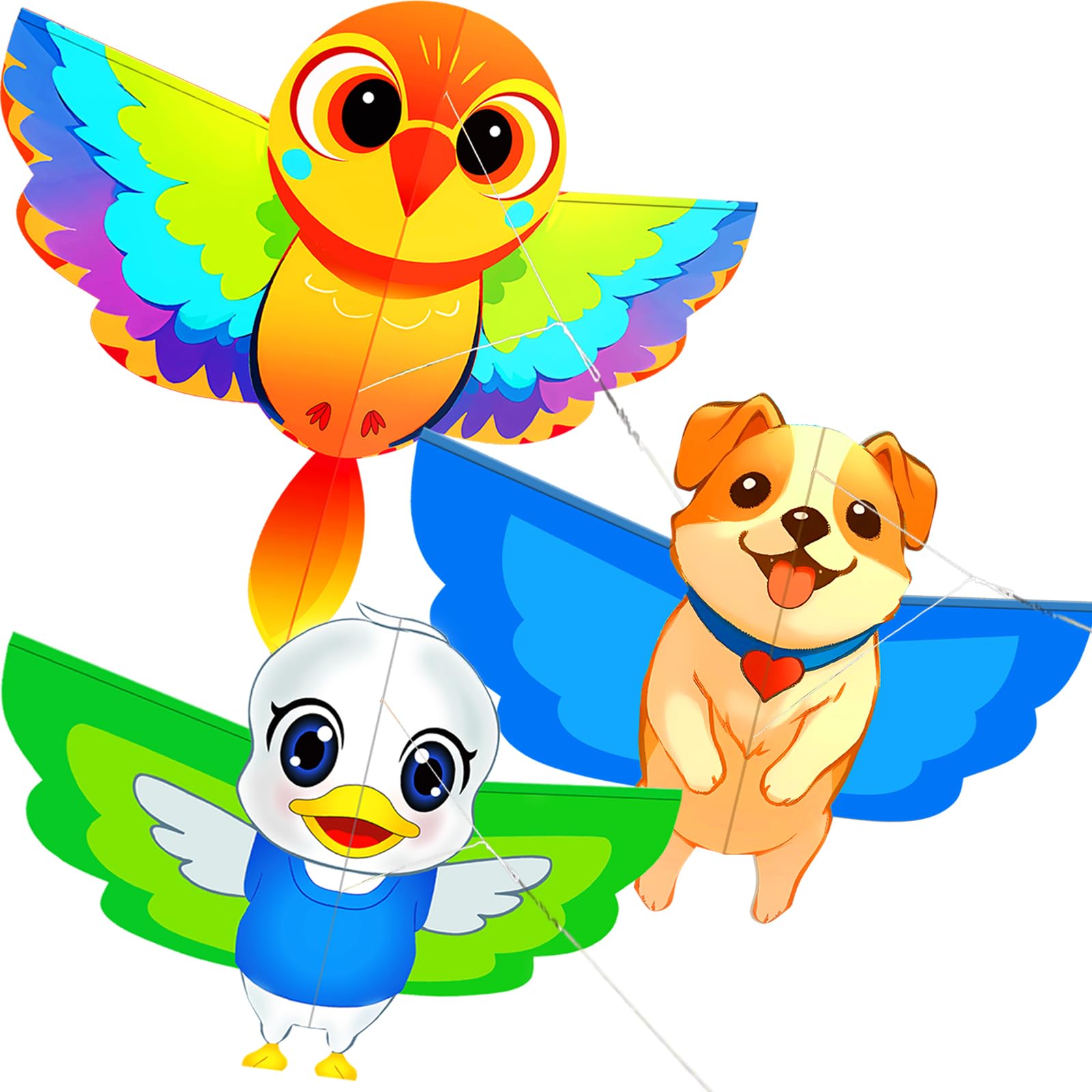 HENGDA KITE 3 Pack of Kites,Bird and Dog and Duck Kite,for Kids Beginners and Adults Cute Design High Definition Printing Easy to Carry and Assemble Suitable for Outdoor Activities