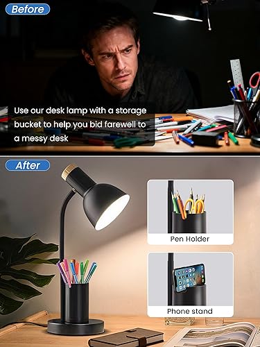Miniatura 4 de Lámpara de escritorio LED con soporte para bolígrafo, luz de escritorio para cuidar los ojos, 3 modos de color, luz de lectura, lámpara de estudio