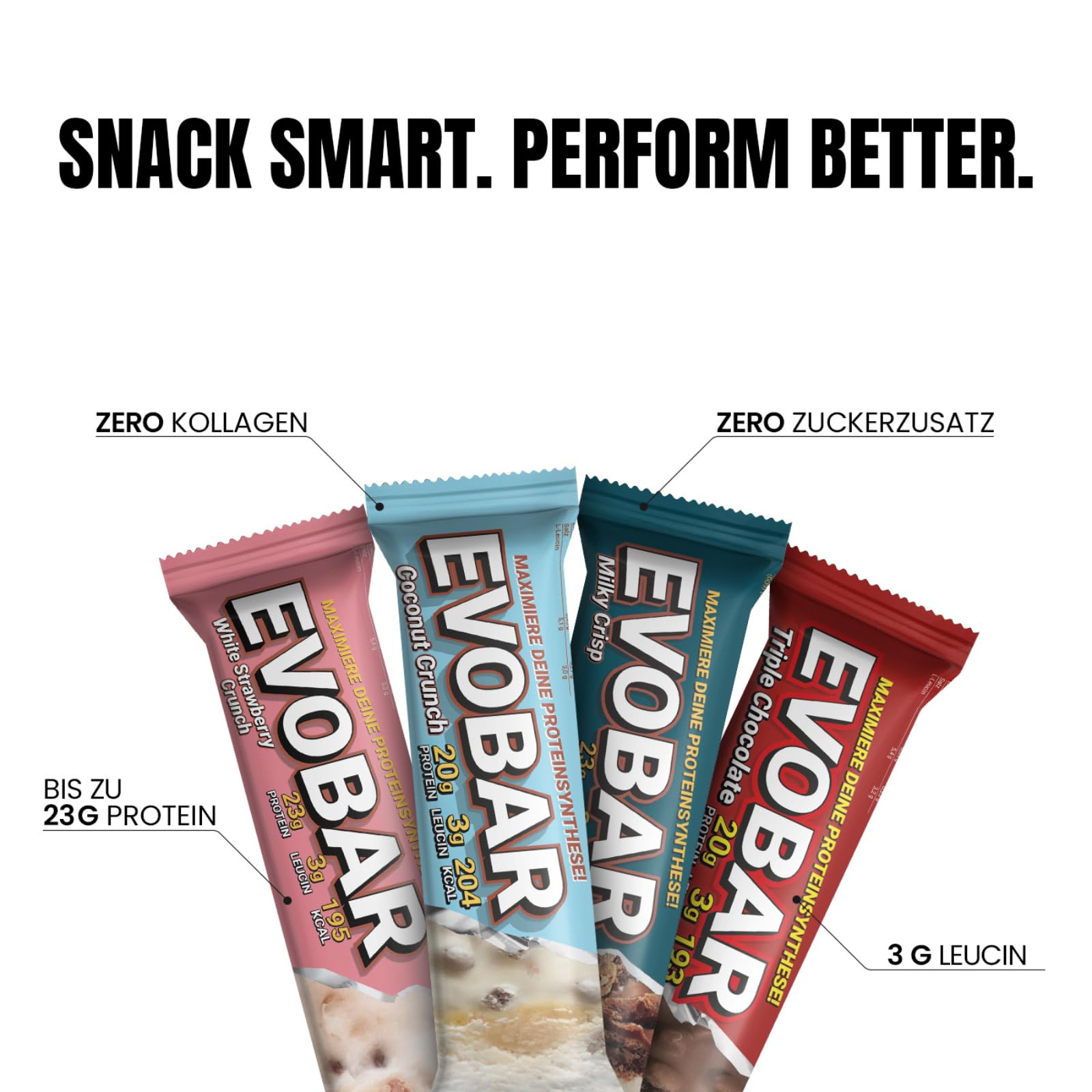 EVO SPORTS FUEL EVOBAR Milky Crisp Protein Riegel | 12 x 60g | ZERO palmöl Eiweißriegel mit 23g protein pro Bar | geprüfte Qualität | Made in Germany (1er Pack)