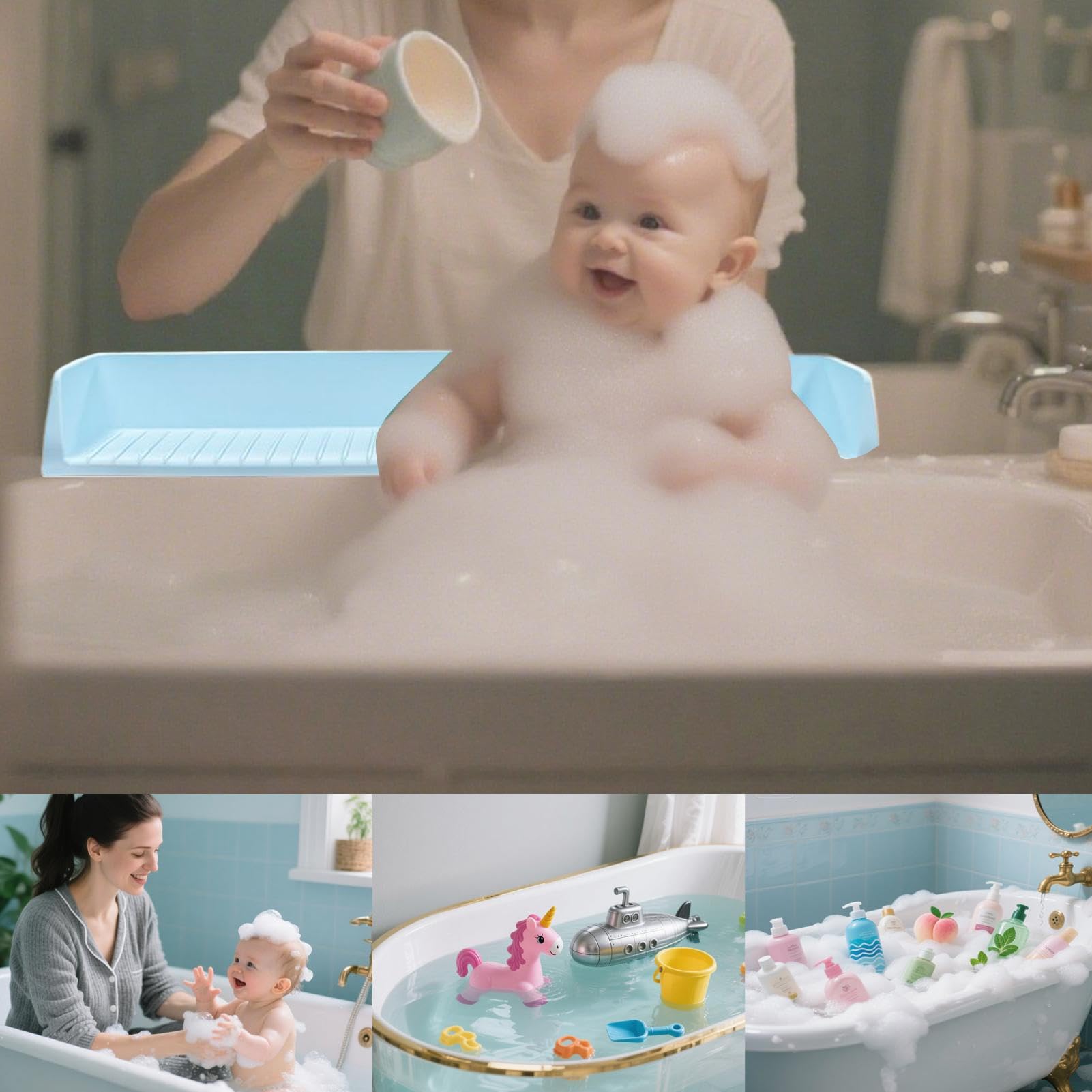 Bathtub Splash Guard, Silicone Toy Tray, Suction Cup Base Design, Water Splash Prevention, for Sink Vanity Bathroom Use,80x11.5x7.9cm/31.5x4.53x3.11 Inches, Gray, 1 Piece