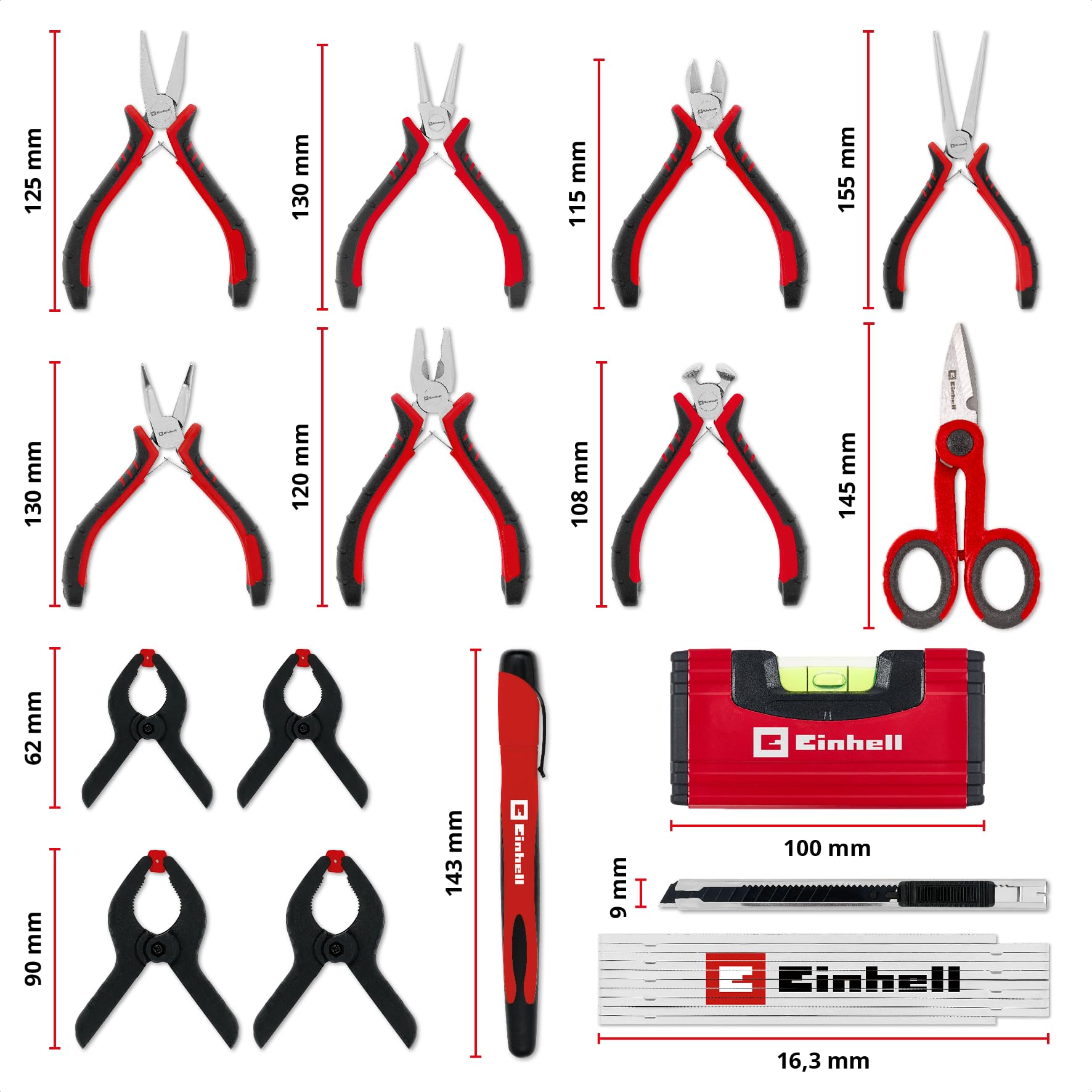 Original Einhell E-Case coffret à outils 153 pièces hobby (DIY, kit réparation électronique, pinces d’électricien, set de cosses de câble, brosse métallique main, limes, serre-joints, coffret système)