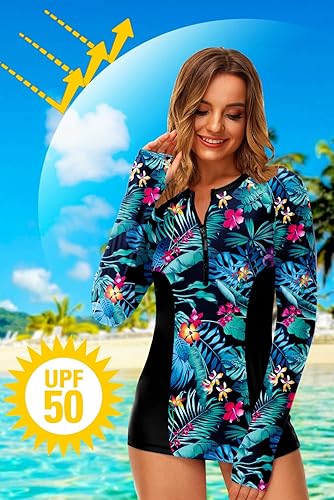 Miniatura 3 de AOBUTE Camisetas de natación con cremallera UPF 50+ para mujer con agujero para el pulgar